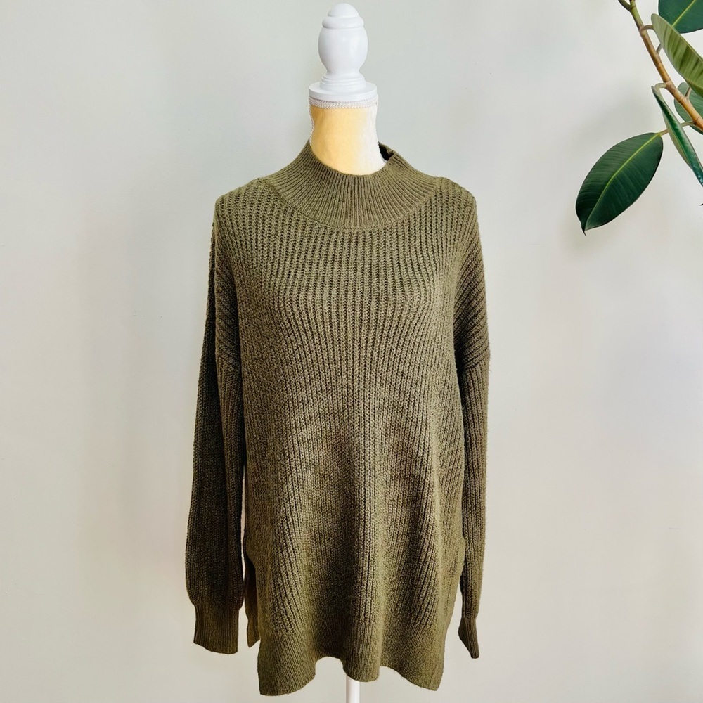 Abound Olive Green Nordstrom Knit Sweater Tunic Pullover Mock Neck